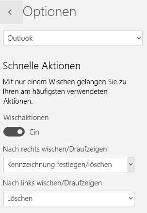  In the options of the new Windows 10 Mail app can also be wiping Defining Actions (Screenshot: Thomas Joos) 